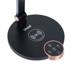 ULM-D113 18W-3000-6000K-DIM BLACK Светильник настольный светодиодный с беспроводной зарядкой телефонов, Сенсорный выключатель, Диммер, Черный, TM Uniel