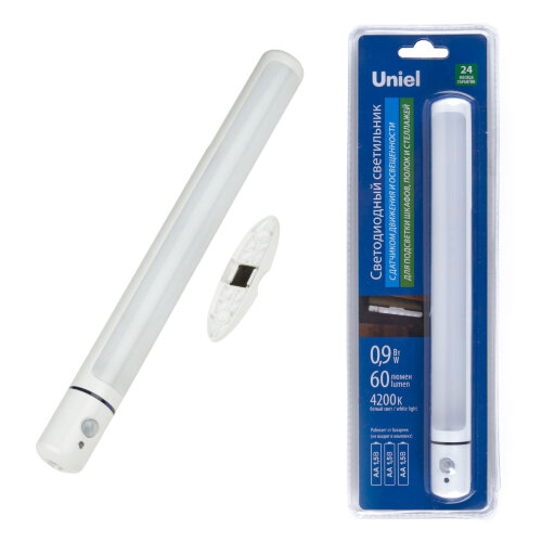 ULM-F43-0.9W-4200K SENSOR IP20 WHITE Светильник светодиодный для внутренней подсветки мебели с датчиком движения, Питание 3АА не в-к, 60Lm, Белый - фото 7