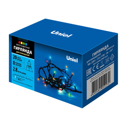 ULD-S0280-020-DGA MULTI IP20 Гирлянда светодиодная с контроллером, 20 светодиодов, длина 2.8 м, цвет свечения разноцветный, IP20, провод зеленый - фото 7