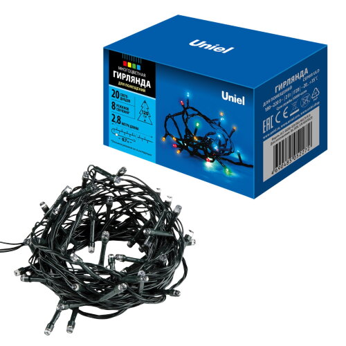 ULD-S0280-020-DGA MULTI IP20 Гирлянда светодиодная с контроллером, 20 светодиодов, длина 2.8 м, цвет свечения разноцветный, IP20, провод зеленый - фото 8