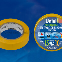 UIT-135P 10-15-01 YEL Изоляционная лента Uniel 10м, 15мм, 0.135мм, 1шт, цвет Желтый