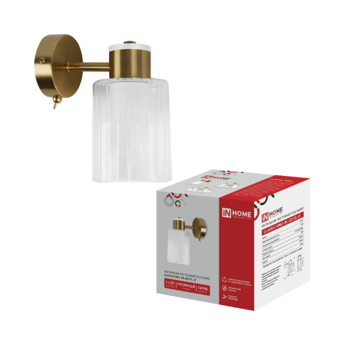 Светильник настенный под лампу CLASSIC KINLI-WL-E27CL-LT 1xЕ27 прозрачный плафон, латунь IN HOME - Фото