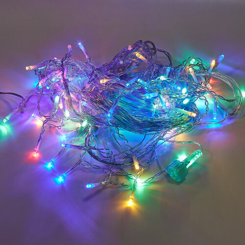 ULD-B50006-880-TTK MULTI IP44 Бахрома светодиодная с эффектом мерцания, 50м, Соединяемая, 880 светодиодов, Красный, синий, желтый, зеленый свет, Провод прозрачный - фото 1