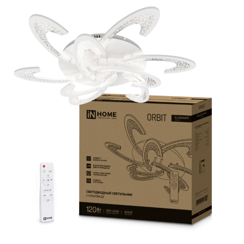Светильник светодиодный ELEGANT ORBIT 120Вт 230В 3000-6500K 925х810х120мм c пультом ДУ белый IN HOME - Фото 2